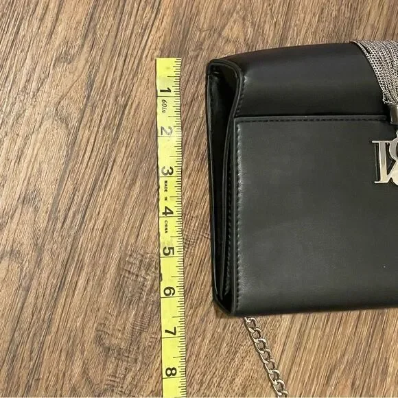 Badgley Mischka Metal Fringe Purse Black With Long Silver Chain - Picture 15 of 15